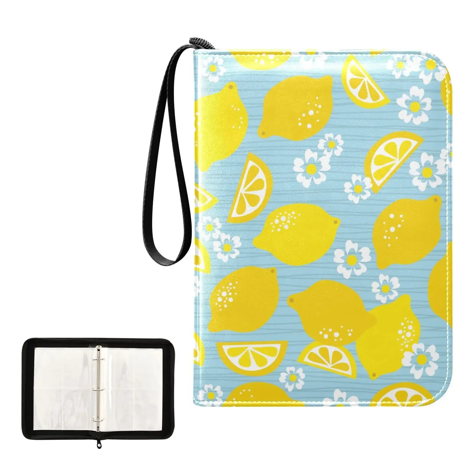 Colorful Lemons Leafs 4 Pocket Card Binder, 400 Double Sided Pocket Album for Sport Game Cards, Unique Card Collection Storage