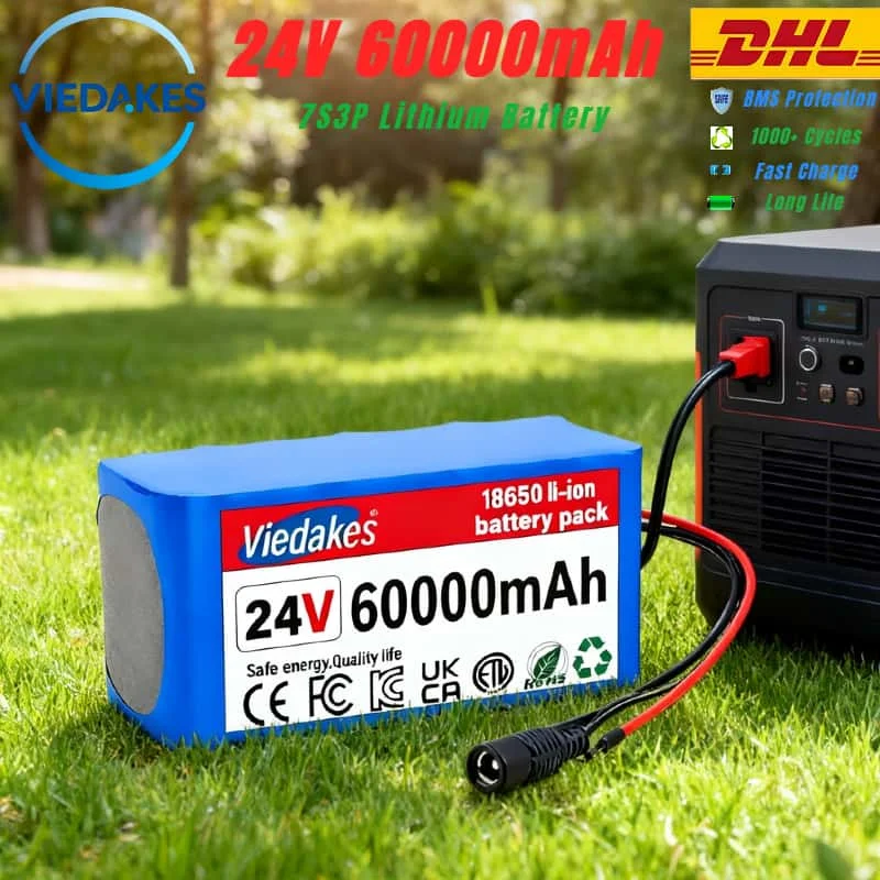 Baterai Lithium Universal 24V 60Ah 7S3P untuk Peralatan Listrik, Skuter, Mesin Pemotong Rumput, Vacuum, Lampu LED, Kompatibilitas Luas