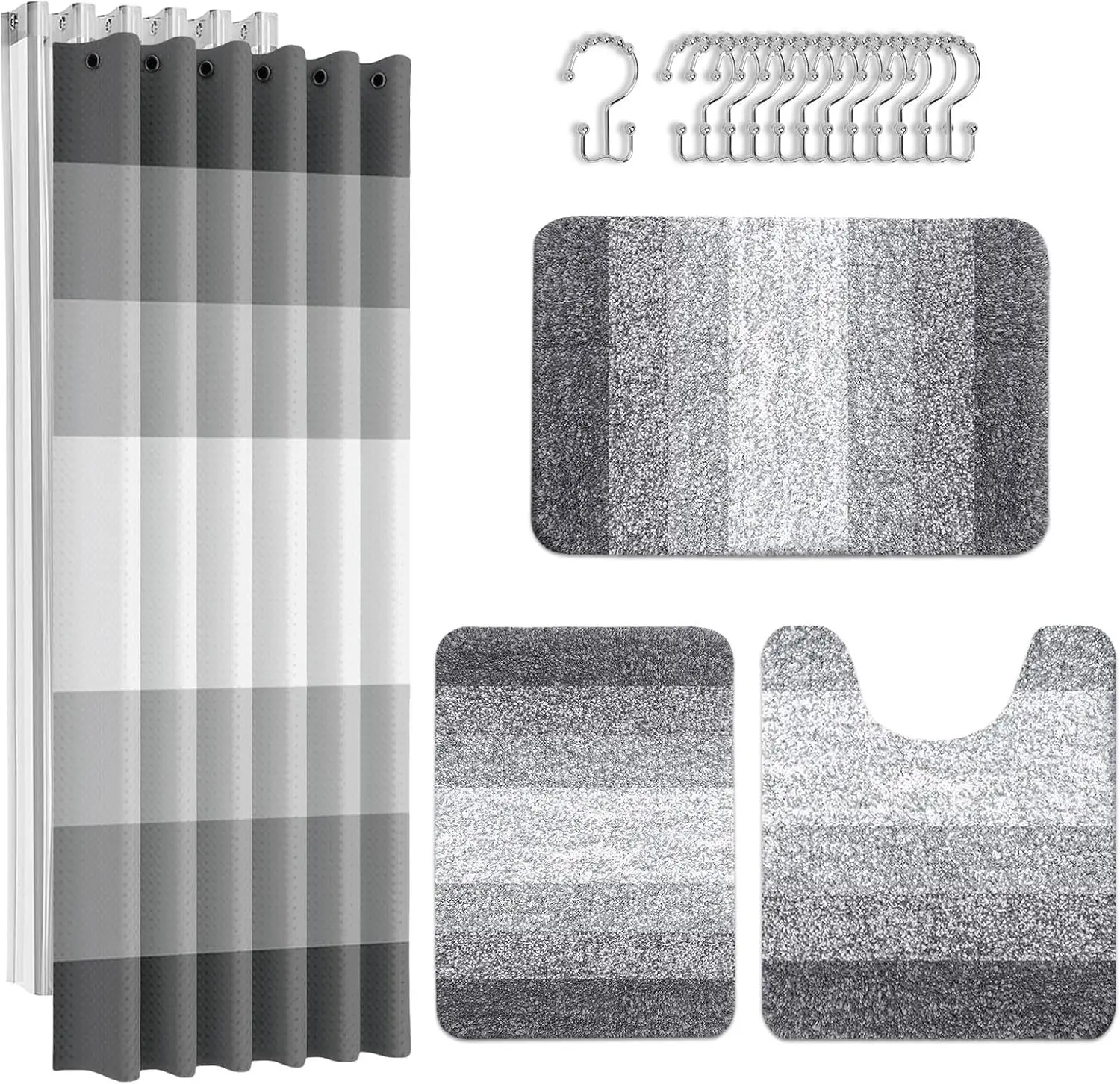 

Набор для ванной комнаты с серыми полосками, водонепроницаемой шторкой для душа и нескользящими ковриками, современный минималистичный декор