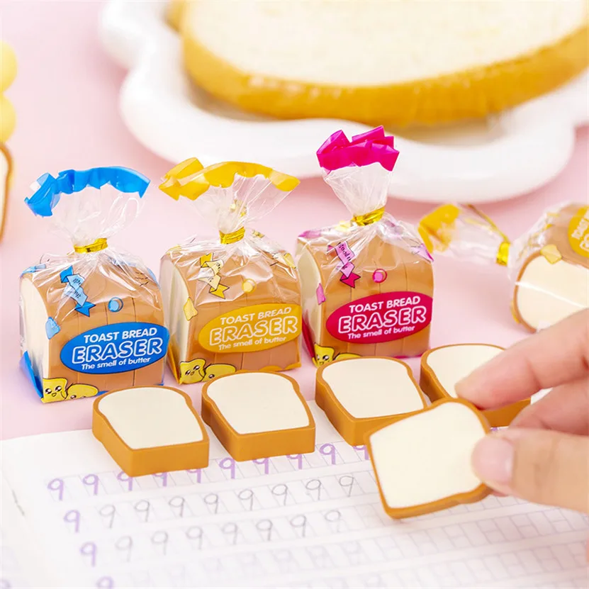 Eraser Rubber Gomas De Borrar Divertidas Creative Toast Bread School Erasers Kawaii Stationery Cadeau Maitresse école Cute Thing