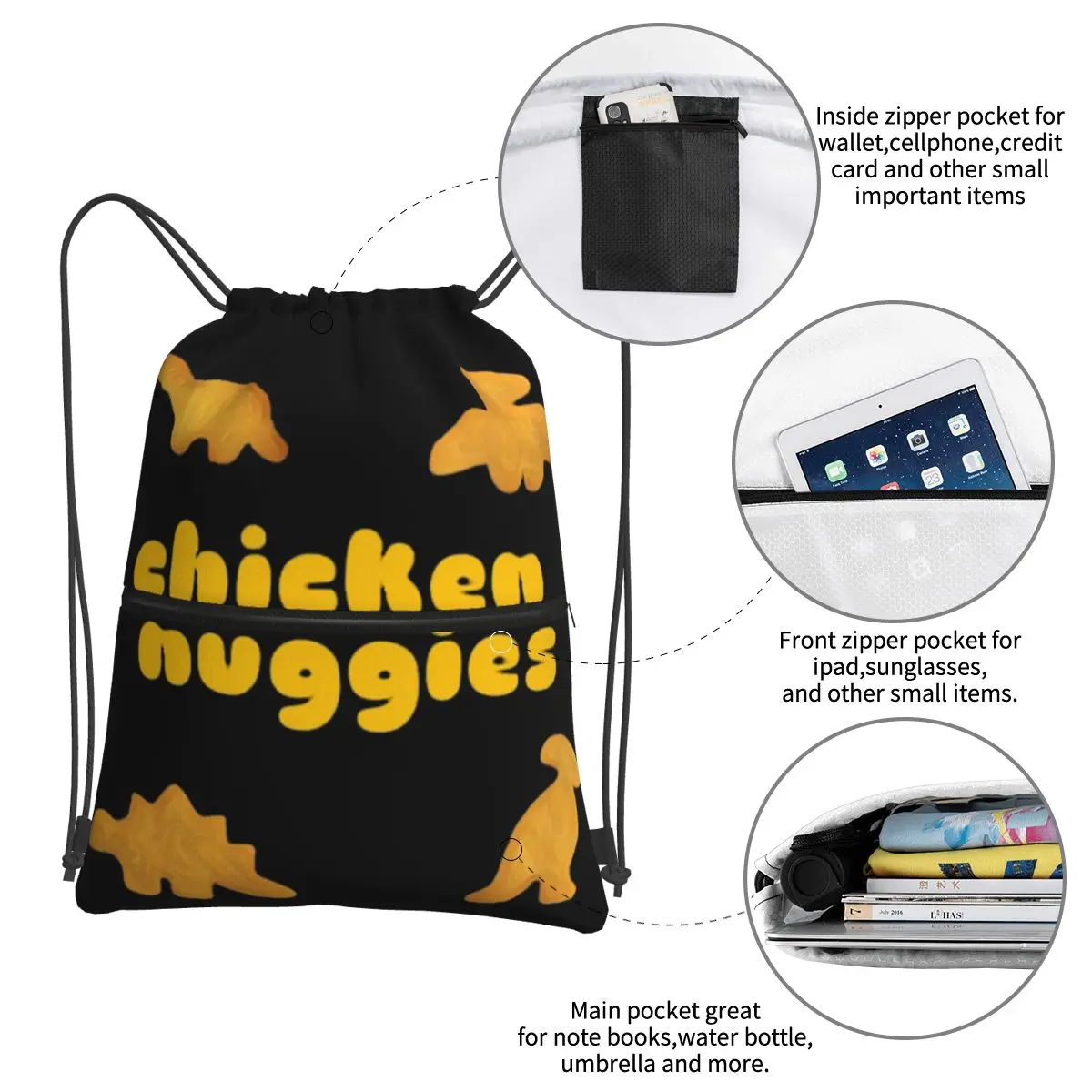 Dinosaur Chicken Nuggies zaini portatili borsa con coulisse borsa multifunzione con coulisse tasca per scarpe borse per studenti delle scuole