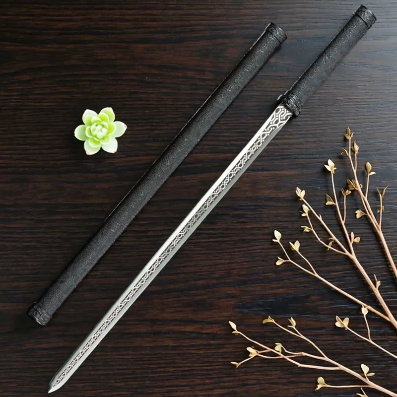 Taiyuan Tang Sword High Chromium Steel Etched Blade PC-ABS Fittings Solid Wood Leather Wrapped Scabbard Chinese Straight Sword