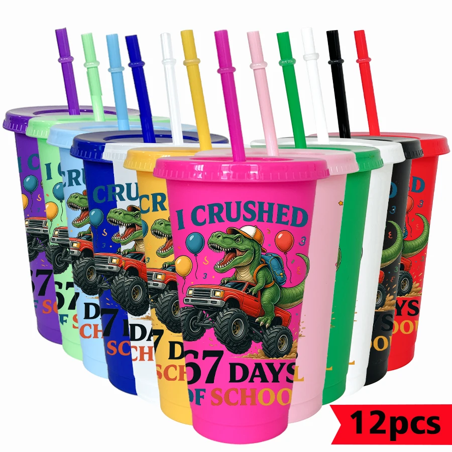 

12 шт./лот, серия 67, динозавр, монстр-трак, 26 унций, красочный пластиковый стакан, посуда для напитков на день рождения, чашка для воды для выпускного вечера