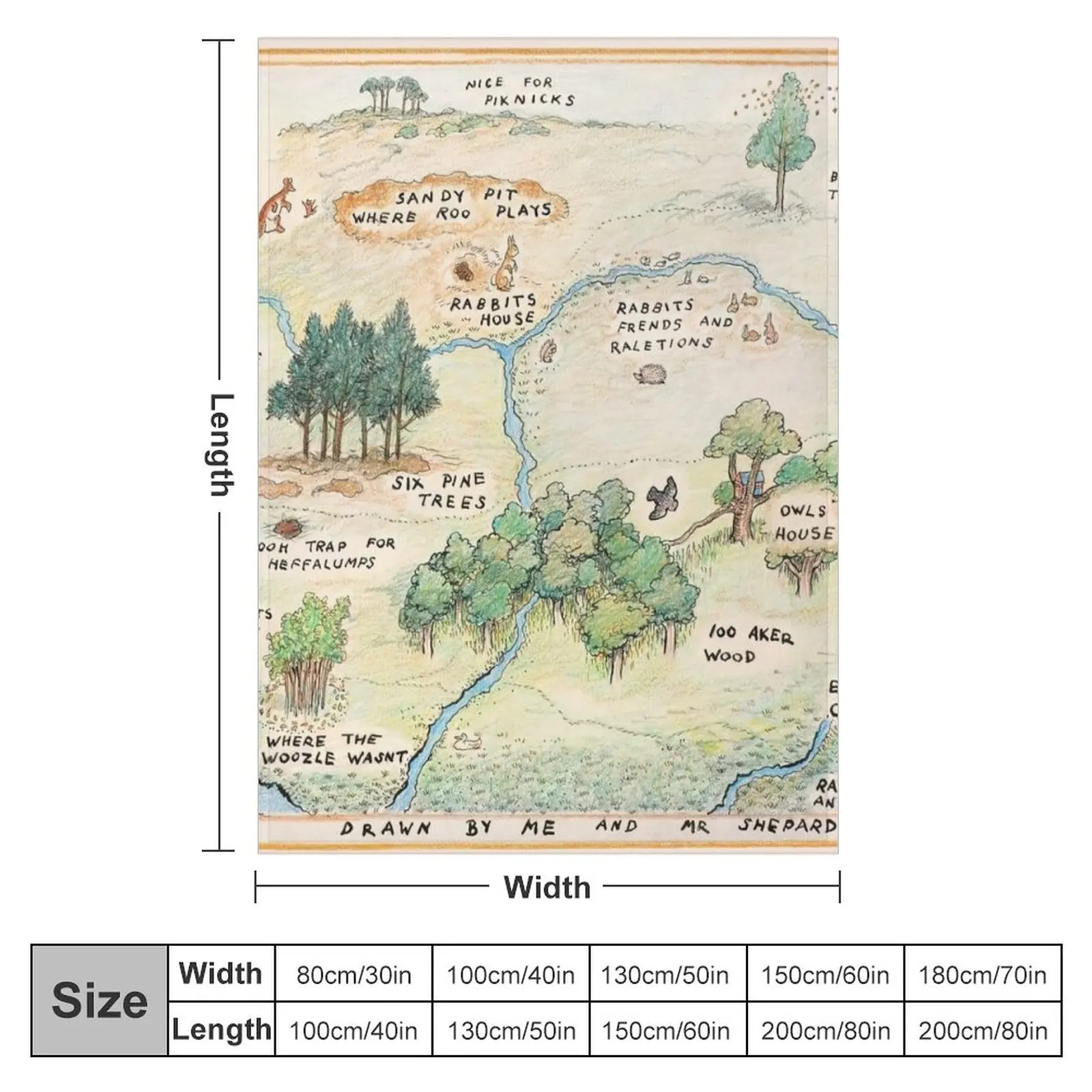 100 Acre Wood Map by E.H. Shepard Throw Blanket Thin Blankets Winter bed blankets Shaggy Blanket