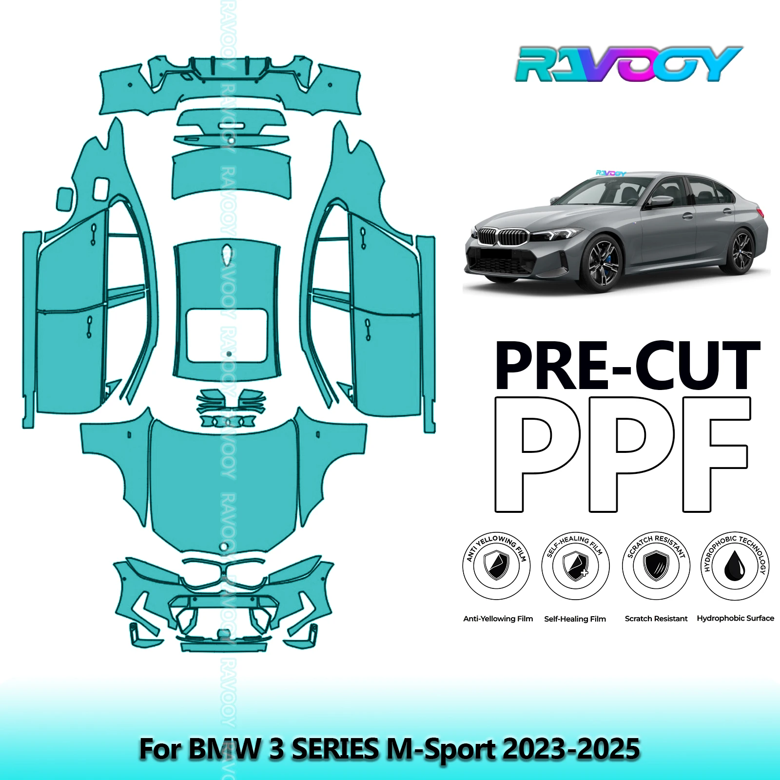 

8.5Mil Precut PPF KitCar Full Vehicle For BMW 3 SERIES M-Sport 2023-2025 Paint Protection Film