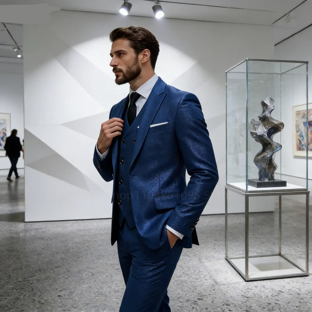 

Elegant 3 Piece Burgundy Men's Suits Full Set Single Breasted Peaked Lapel Blazer Formal Prom Business Suit with Vest And Pants