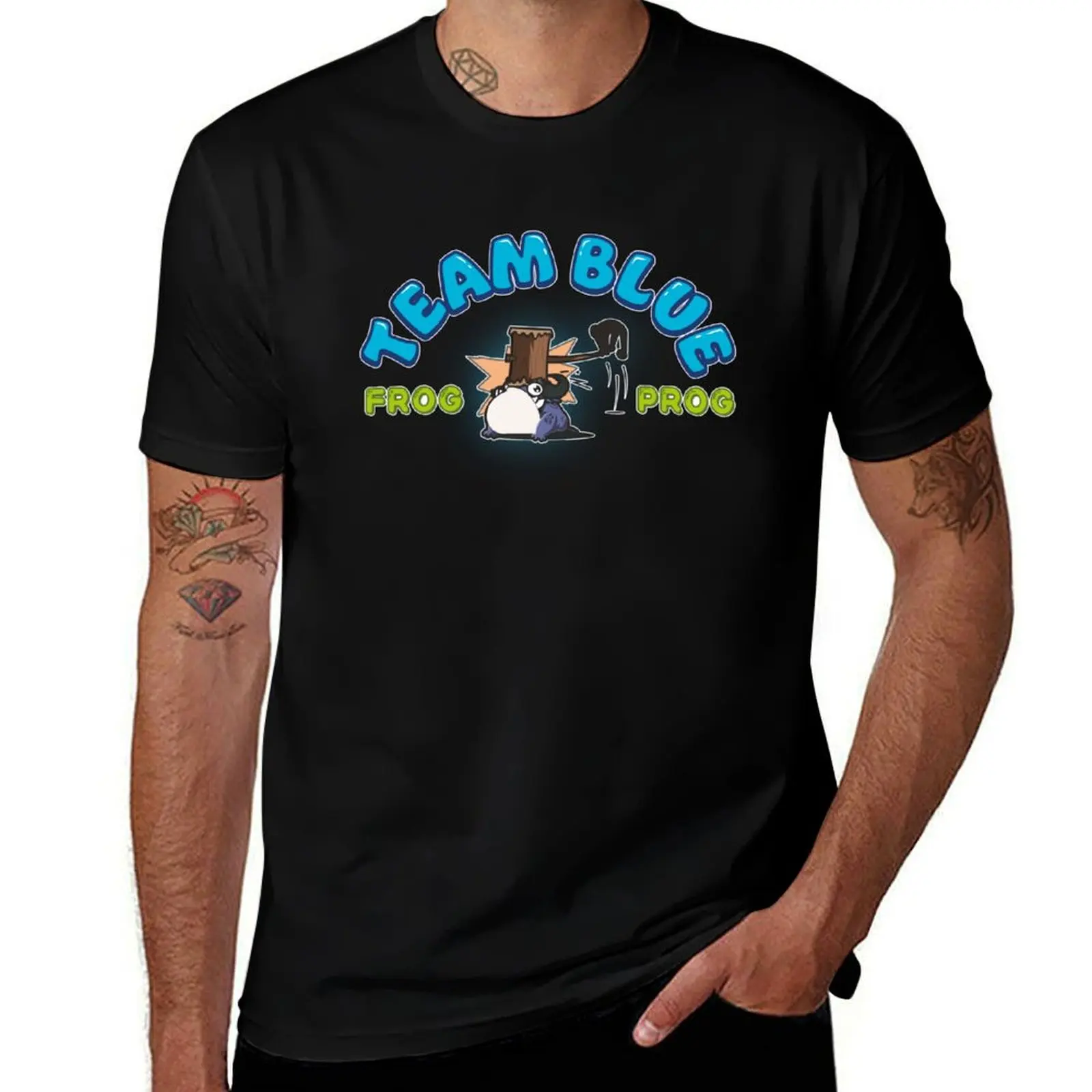 Team Blue Frog Prog T-Shirt High Elasticity Sports Tee Shirt