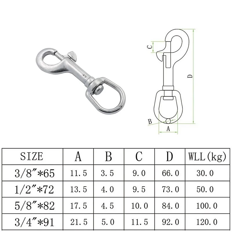 1PCS Stainless Steel Diving Swivel Bolt Snap Hook Clip 65mm 72mm 82mm 91mm Stainless Steel Oval Swivel Spring Snap Hook For