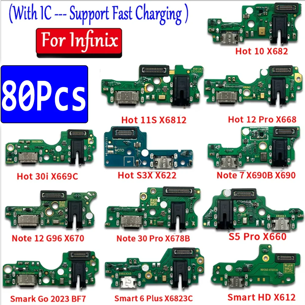 80Pcs, for Infinix Hot 10 11S 12 Pro 30I S3X Note 7 12 30 S5 Pro Smark Go 2023 Bf7 6 Plus Hd Usb Charging Port Connector Board