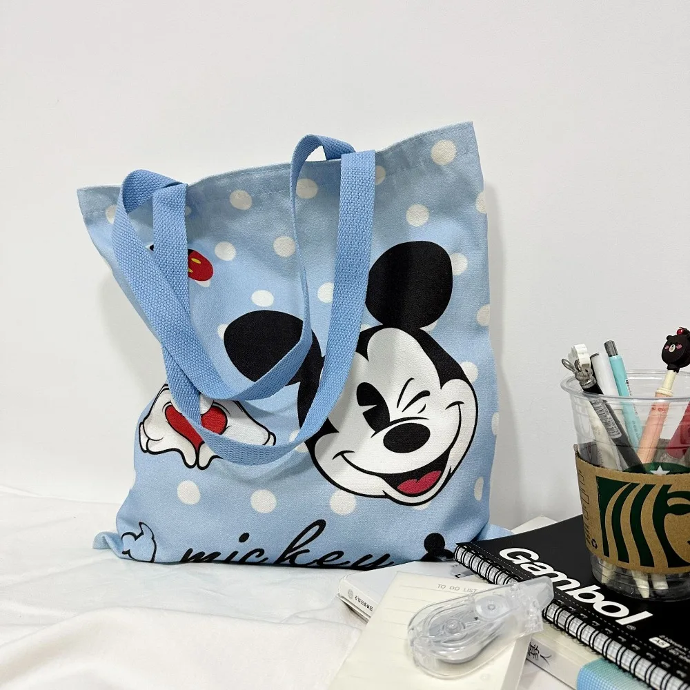 Kawaii  Disney Mickey and Minnie Cartoon CreativePrinted Pattern Handbag Large Capacity FashiorCanvas Shoulder Bag for Women