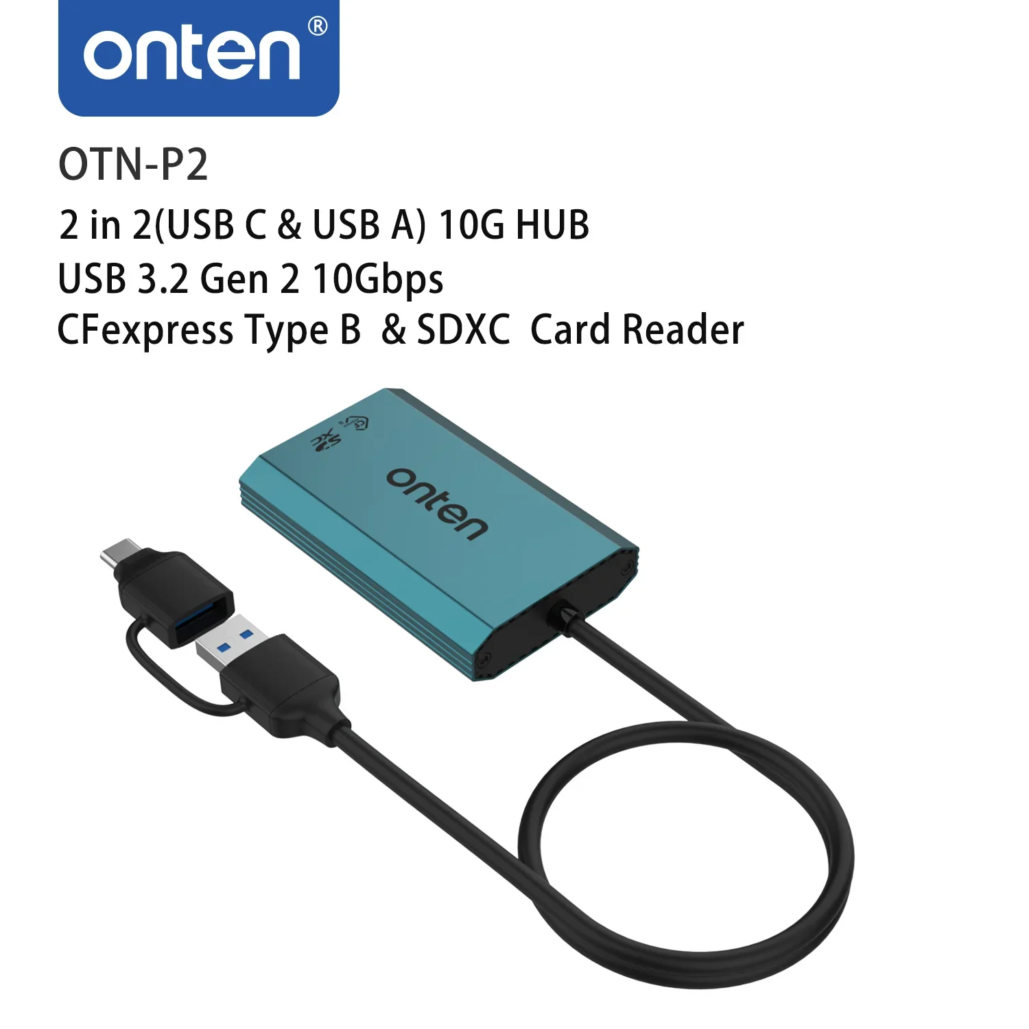 OTN-P2 2 in 2(USB C & USB A) 10G HUB USB 3.2 Gen 2 10Gbps CFexpress Type B & SDXC Card Reader