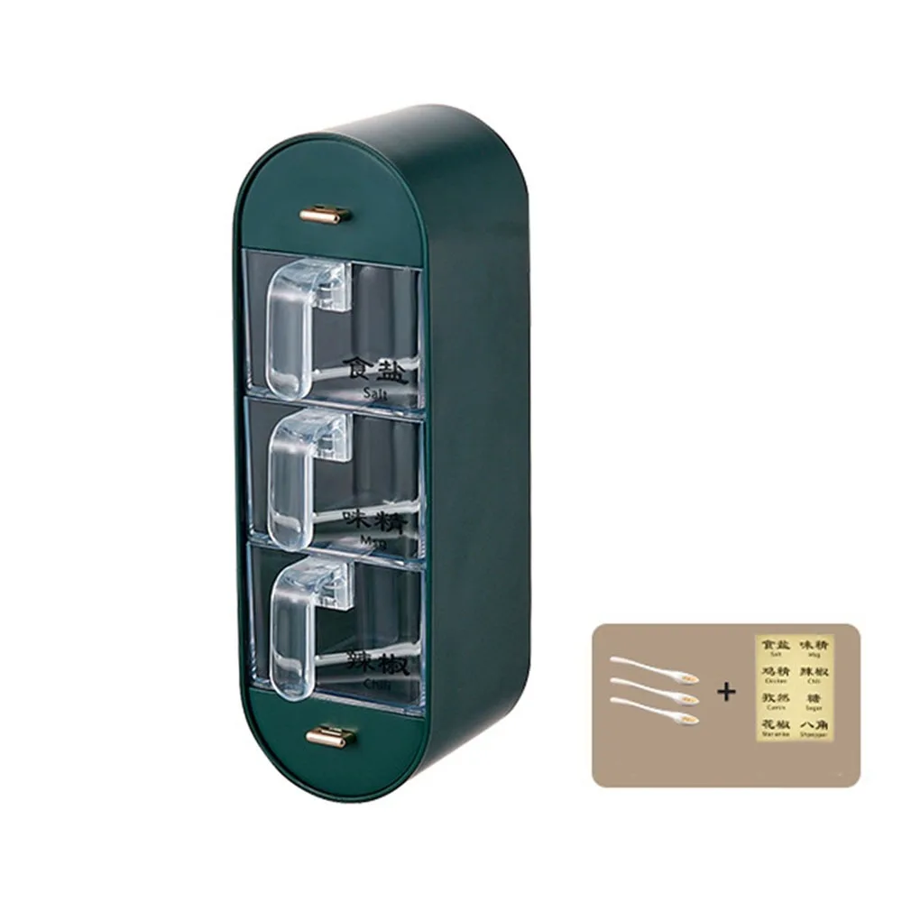 

Durable Plastic 5 Grid Seasoning Box Sealed Moisture-proof Condiment Container Transparent with Spoons Spice Dispenser for Home