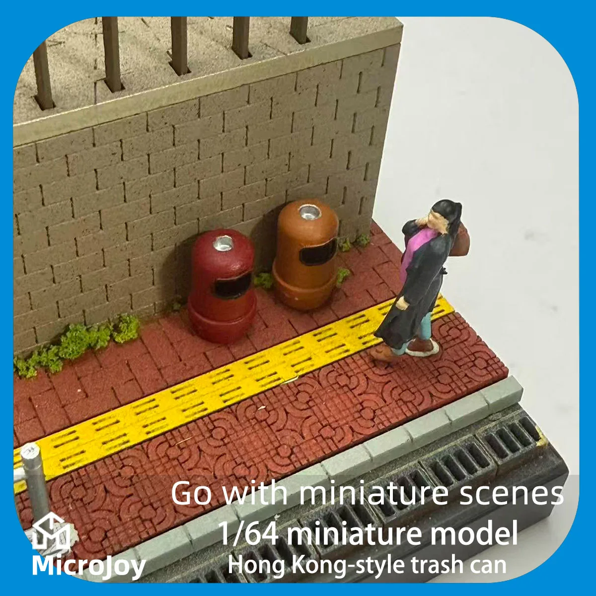 Detailed scene 1: 1:64 scale miniature model of a repair factory, park, modern street, Hong Kong-style trash can, mini street waste recycling ornament, car model scene with distressed decoration, set of 2