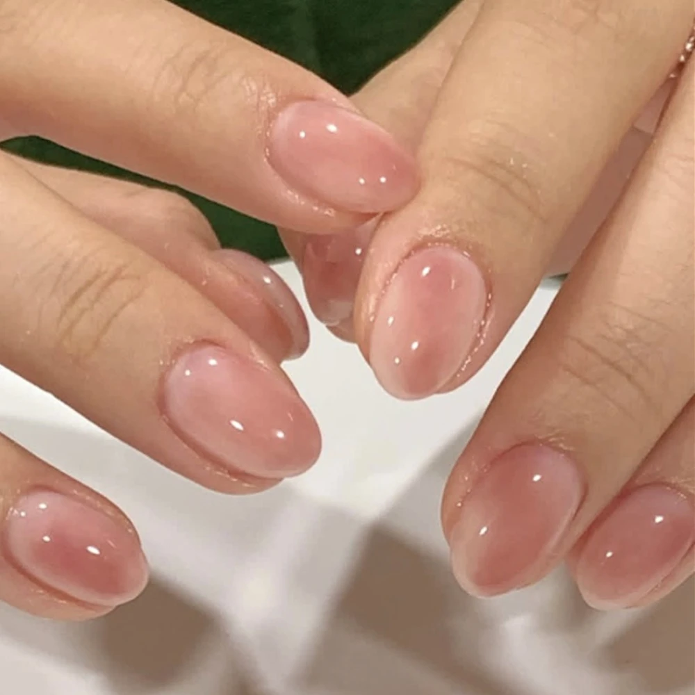 قصيرة مستديرة الوردي هالة الصباغة يمكن ارتداؤها مسمار الفن بسيط شيك عارية أحمر الخدود الأظافر وهمية انفصال الانتهاء الأظافر كاذبة اضغط على الأظافر