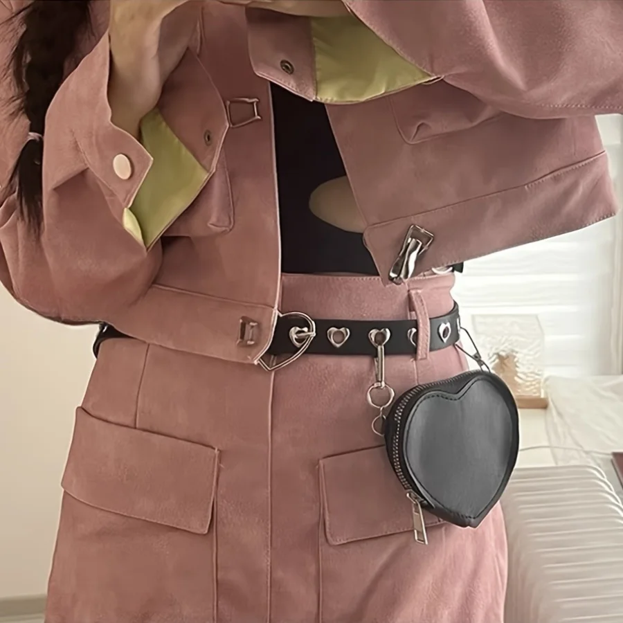 Ceinture en métal en forme de cœur pour femme, style punk, structure en cuir PU, sac gothique Y2K Love Coussins, poignées réglables, environnement