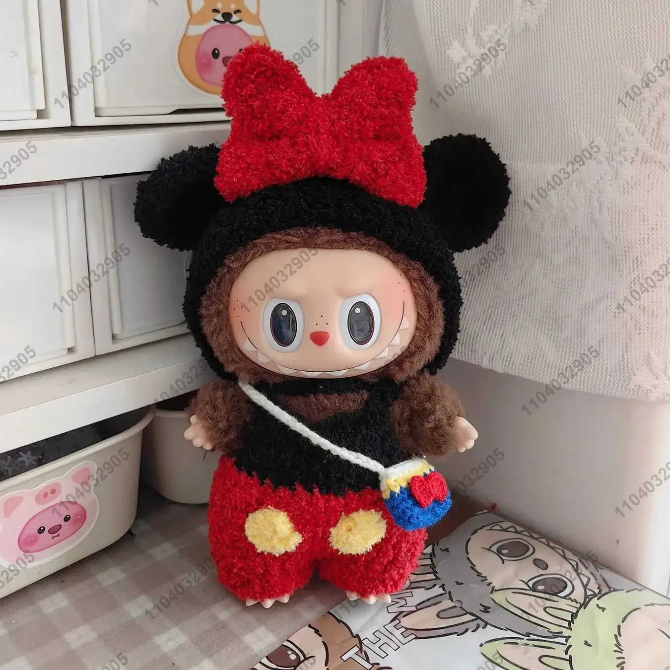 Labubu The Monsters Mickey Mouse Costume Doll Clothes High Quality 1:1 Replica Vinyl Face Doll Action Figure Bag Charm Pendant