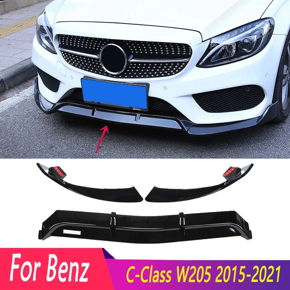 Babos Style Front Bumper Lip Diffuser Spoiler Splitters For Mercedes Benz C-Class W205 C200 C250 C260 C300 C400 C450 2015-2021