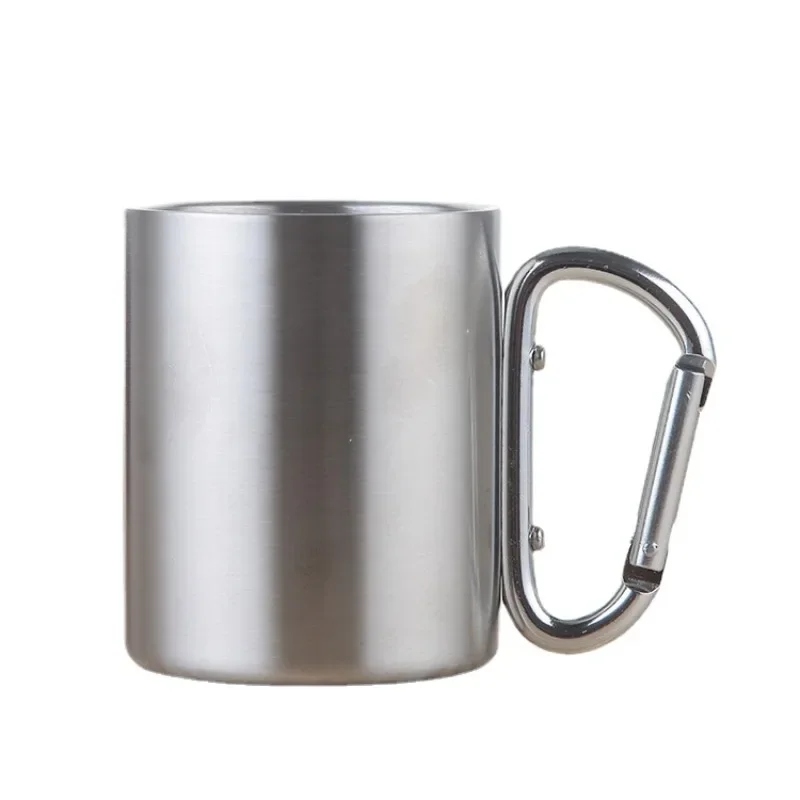 

220/300ml Camping Travel Stainless Steel Cup Carabiner Hook Handle Picnic Water Mug Outdoor Travel Hike Cup