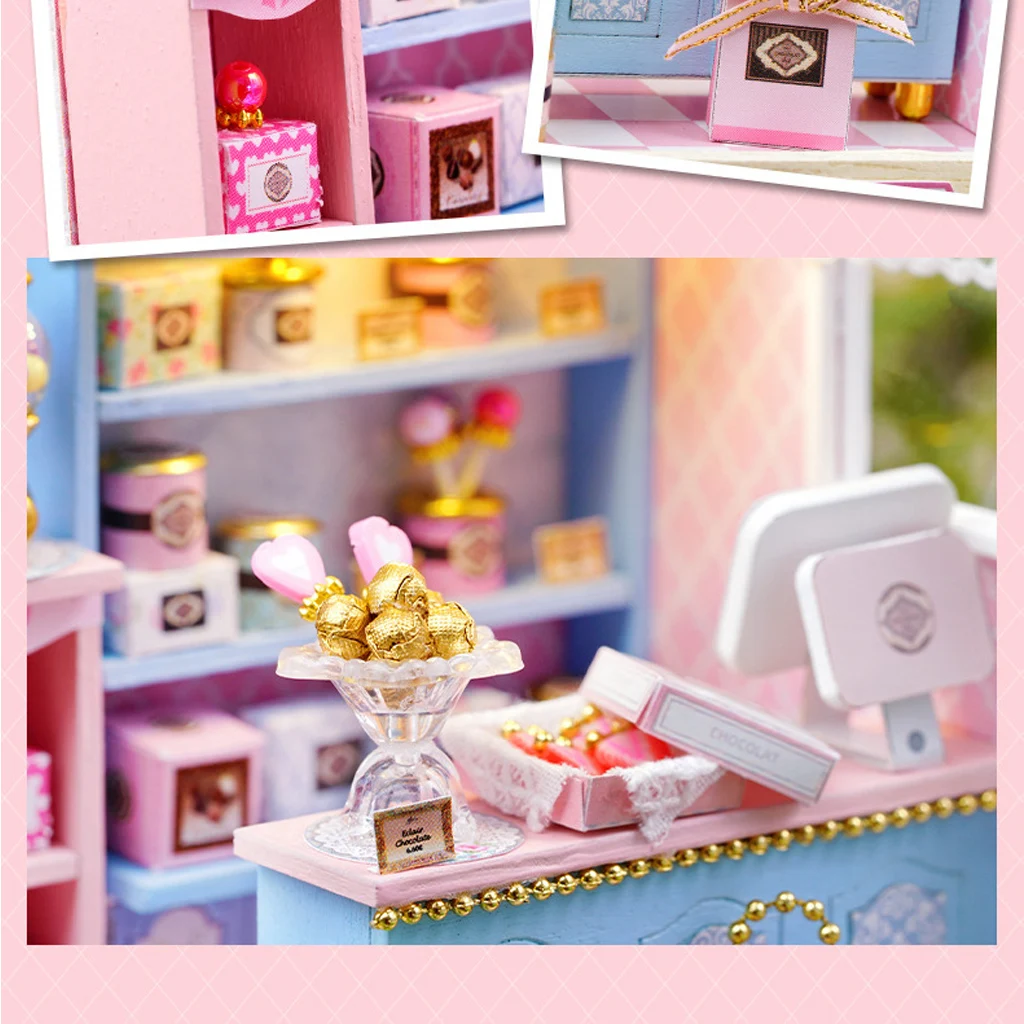 OUZEY Kit de modèle 3D en bois DIY "Sweet Cottage" - Assemblage de magasin de bonbons confortable, artisanat de maison miniature, cadeau créatif pour filles et femmes