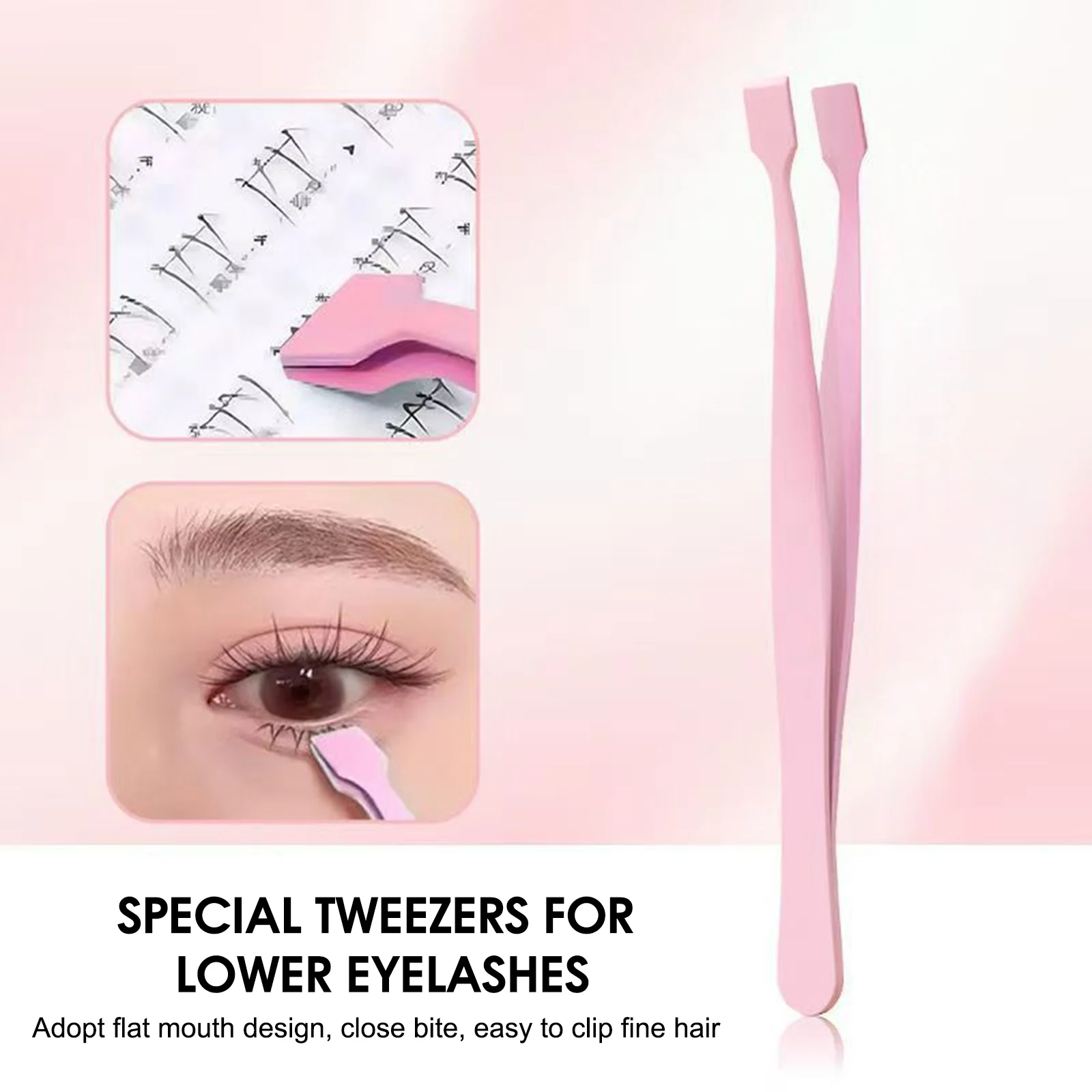 Pincettes à cils à tête plate de haute précision pour cils inférieurs, outils d'extension de cils portables pour débutants, acier inoxydable de 11.8cm