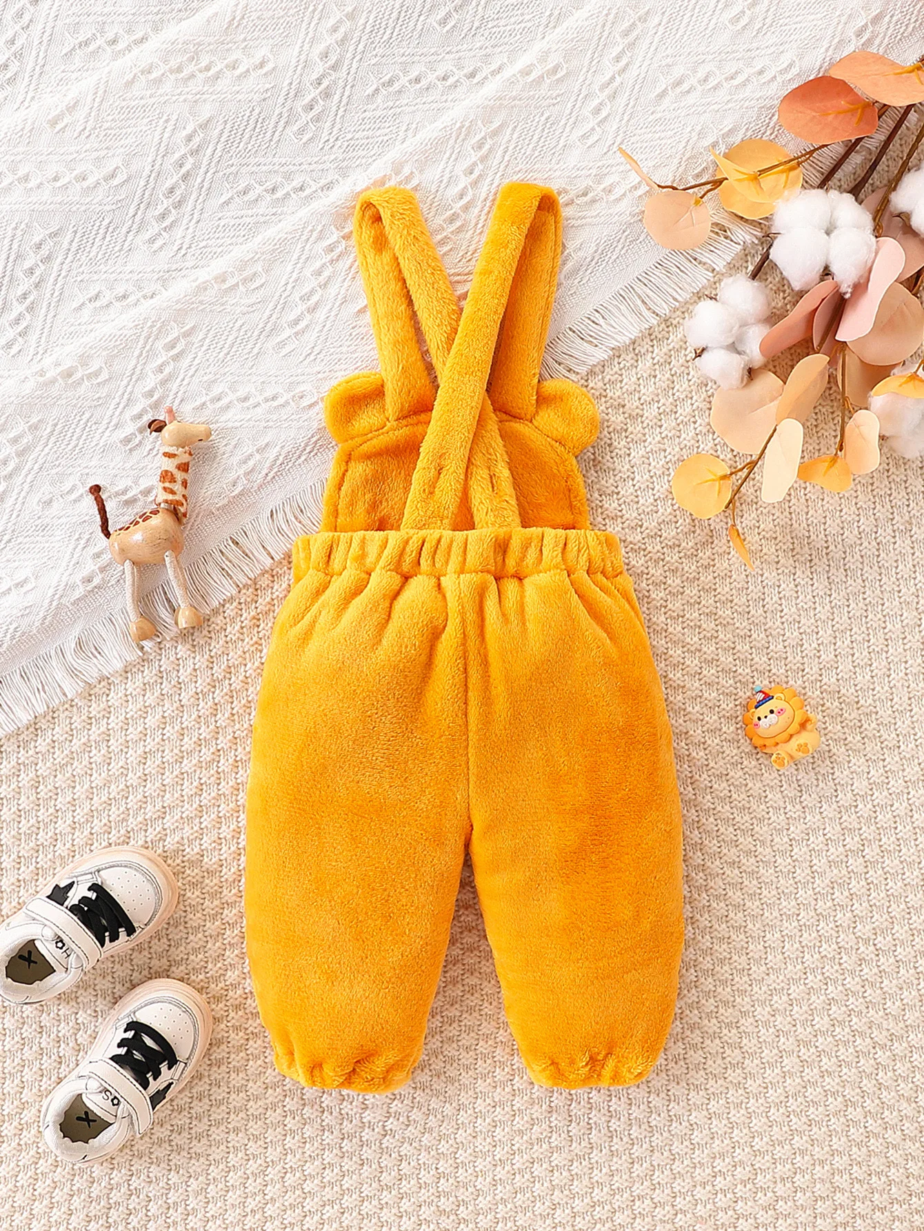 Cute Tiger New Year Edition: Thickened Double-Sided Fleece Overalls for Infants and Toddlers, 3D Tiger Head Design, Elastic Cuffs, Warm Pants for Autumn and Winter Outings