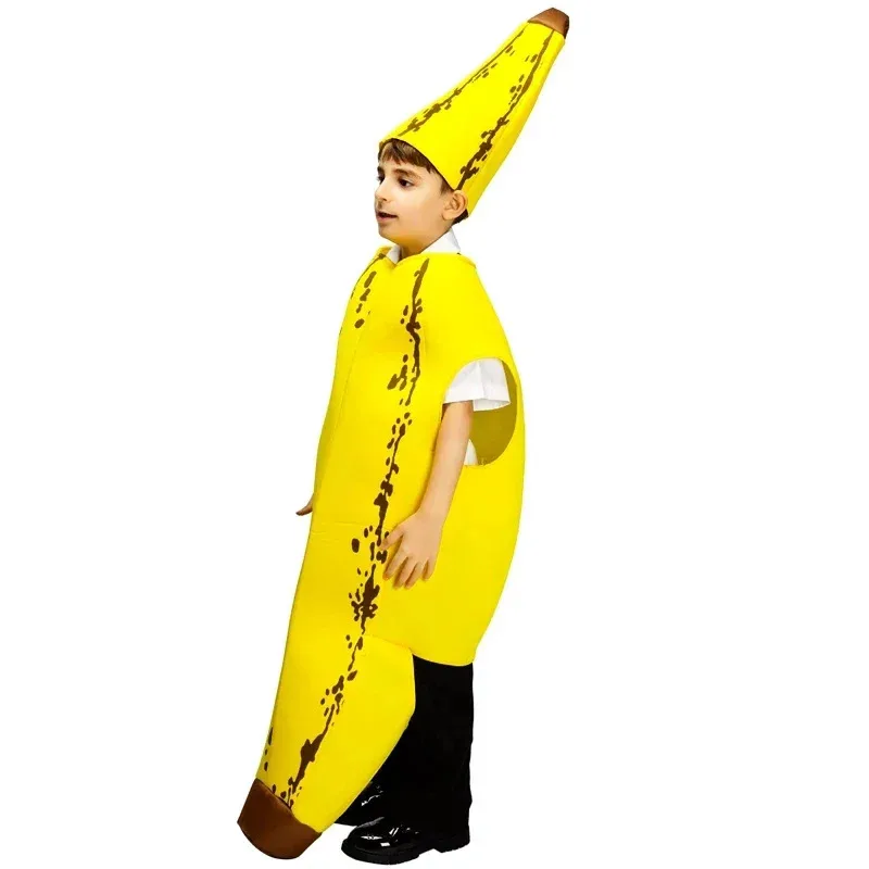 Puirm Kids and Adult Woman Man Banana Costume Halloween Party Cosplay Funny Food Banana Jumpsuit Fancy Dress Parent-Child Outfit