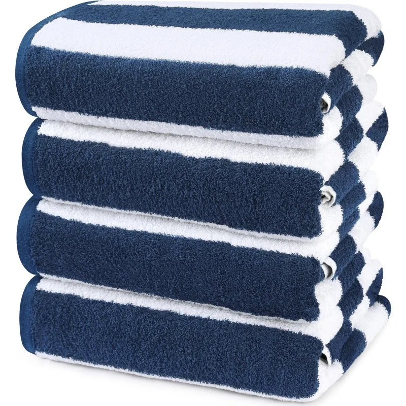 

Towels 4 Pack Cabana Stripe Beach Towel, 30 by 60 Inches, Oversized 100% Ring Spun Cotton Pool Towels, Highly Absorbent Q