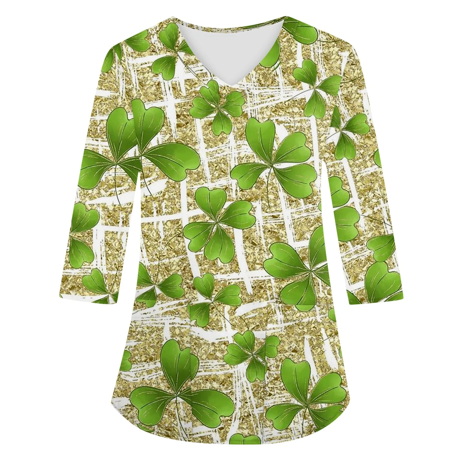 St. Patrick’s Day Women T Shirt 3.17 Happy Ireland Festival Clovers 3/4 Sleeves Tees Top Green Shamrock Series Pullovers Tops