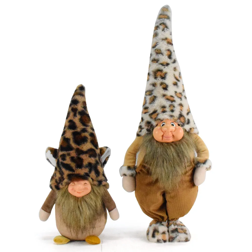 Cross border Christmas decoration goblin winter brown plush dwarf animal leopard print dwarf ornament girl