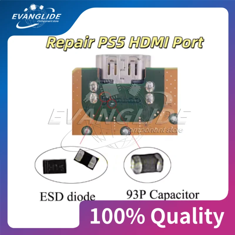 For PlayStation 5 PS5 Backside-HDMI Port Connector Bottom Motherboard ESD Diode 93P Small Capacitor Repair Part