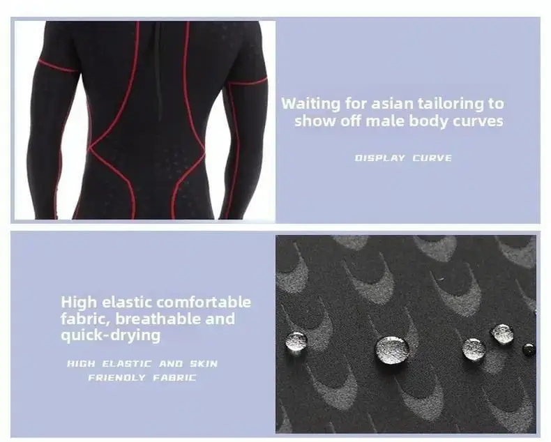 Wasserdichter Body aus Haifischhaut für Herren, langärmelig, Sonnenschutz, Neoprenanzüge, Taucheranzug, schwarzer Sprunganzug554 – Detail 8