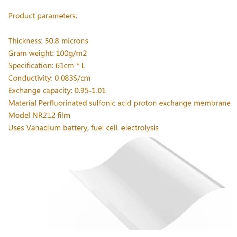 proton exchange membrane NR212, perfluorosulfonic acid ionic membrane NR212. 10*10cm, 20 x20cm for ion exchange in solution.