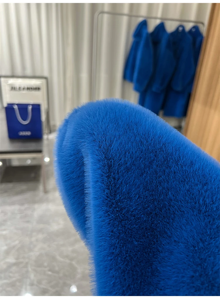 Lautaro Winter Long Oversized Warm Thick Blue White Fluffy Faux Fur Coat Women with Hood 2022 Loose Casual Korean Style Fashion