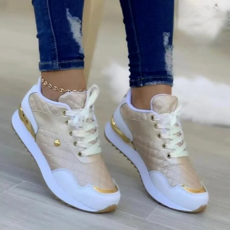 2023 Women Sneakers Platform Shoes PU Leather Patchwork Casual Sport Shoes Ladies Outdoor Running Walking Shoes Zapatillas Mujer