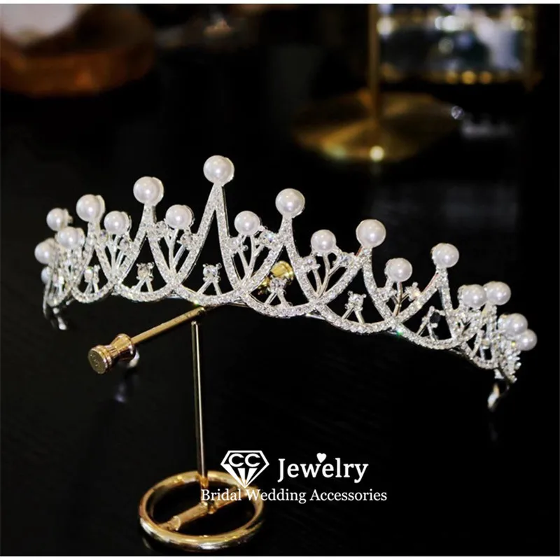 CC Crowns for Women Wedding Hair Accessories Bridal Headpiece Engagement Jewelry Imitation Pearl Coronets Headbands Party FO66