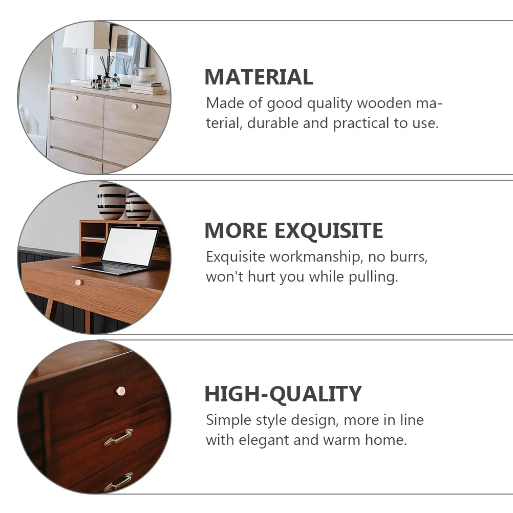 

10Pcs Wood Door Knobs Pull Handles Round Head Durable Wooden Cabinet Drawer Wardrobe Cupboard Furniture Hardware