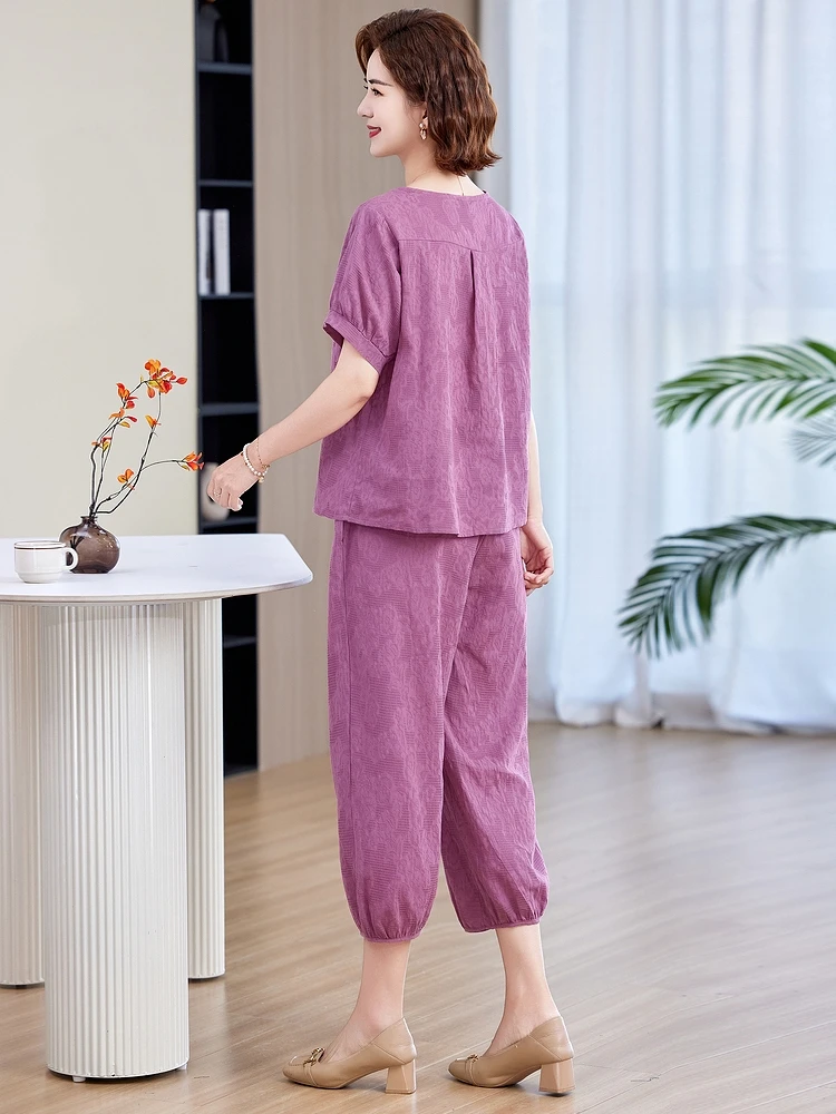 Dames coton lin ensemble décontracté ample grande taille dissimulant rétro Floral loisirs deux pièces ensemble vêtements d'été confortable V Ne