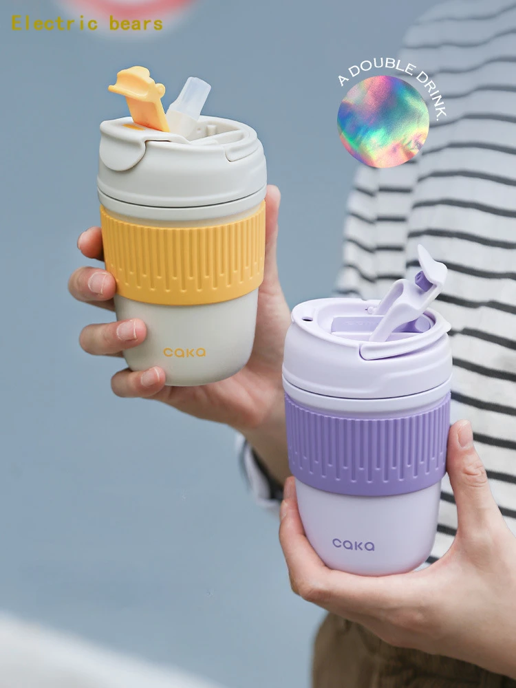 Ceramic Inner Coffee Thermos Cup Portable Travel Coffee Cup High-end Straw with Lid Exquisite Gift Ceramic Mugs Tea Cups Drink