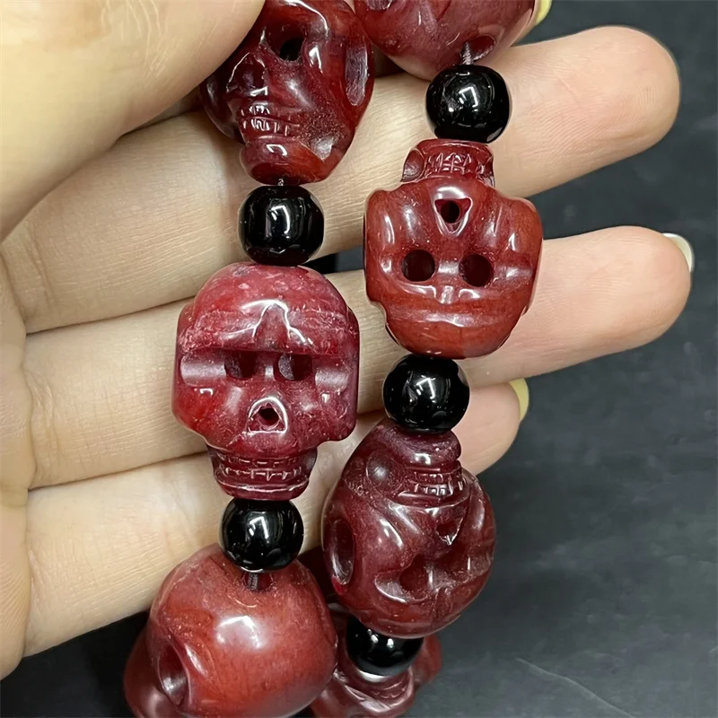 1pcs/lot Jewellery bangles women pulsera hombre gemstones bracelet Serpentine jade carved skull Buddha beads monkey unisex gift