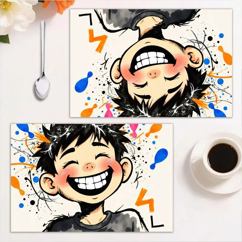 طقم مفرش طاولة مستطيل مكون من 4 قطع، تصميم كرتوني ملون، سهل التنظيف، ديكور مطبخ عصري، مثالي للتجمعات. #2