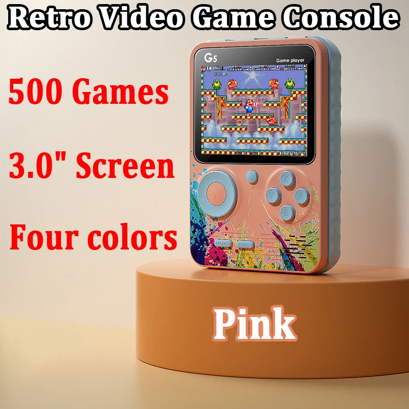 Console di gioco portatile retrò G5 con 500 giochi classici Gamepad portatile con schermo da 3,0 pollici Macaron Color Batteria ricaricabile da 1020 mAH
