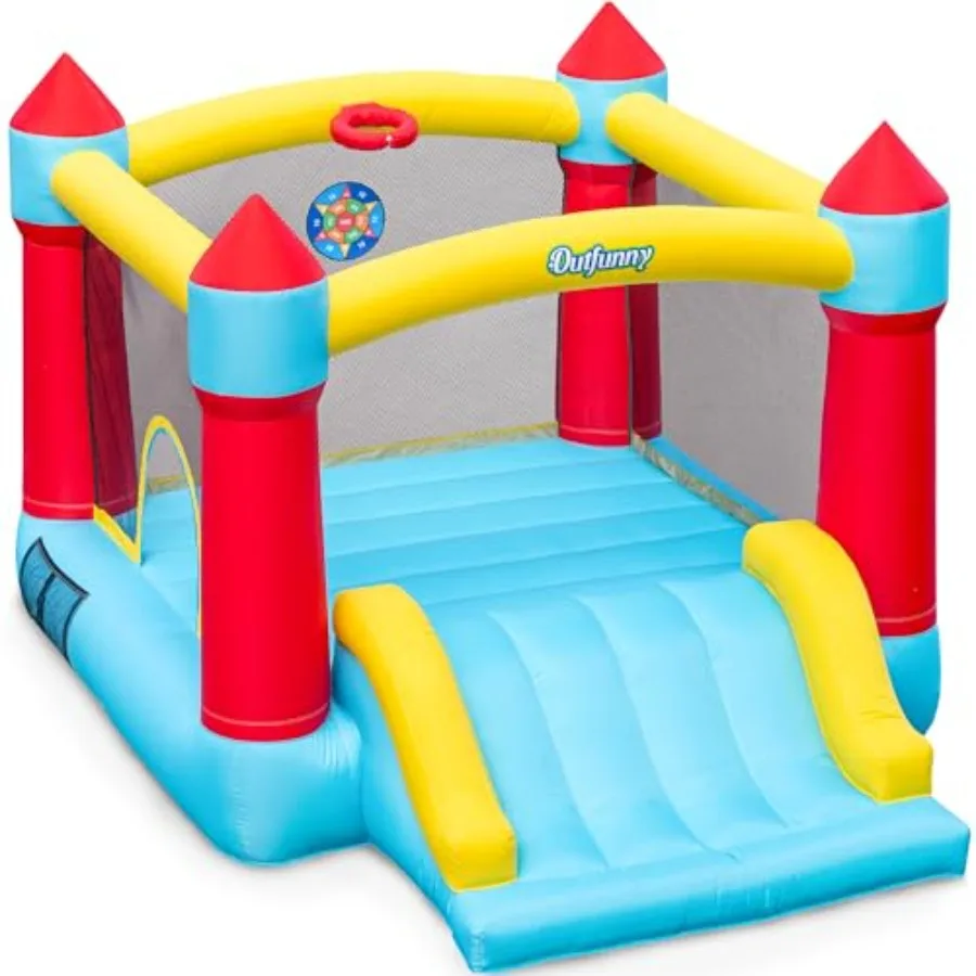 

Надувной батут с горкой для детей 3-8 лет, для улицы и дома, площадь 8'x8', нагрузка до 400 фунтов - синий