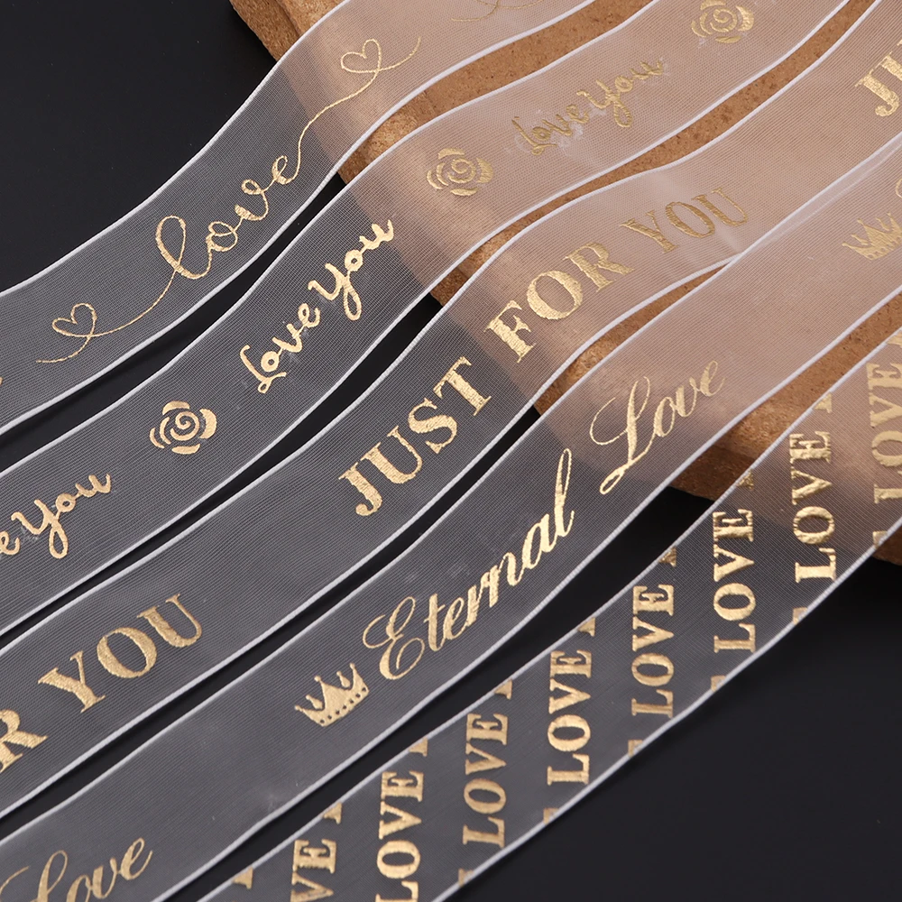 5 Yards Elegantes Love Series Chiffon-Organza-Band für Valentinstag, Hochzeit, Event, Party, Dekoration, Backen, Blumenstrauß, Geschenk, Schleife, Voile-Band