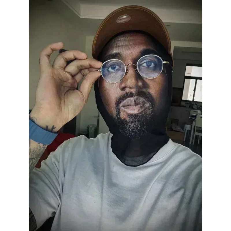 New 3D Printed Kanye Mask Elastic Mesh Full Face Mask for Men Women Cosplay Headwear Hip Hop Fashion Balaclava Hood Hat Headgear