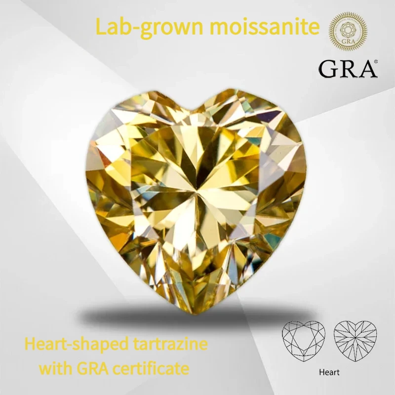 

High Quality Lab Grown Moissanite Heart Shape Tartrazine VVS1 with GRA Certificate Suitable for jewelry setting