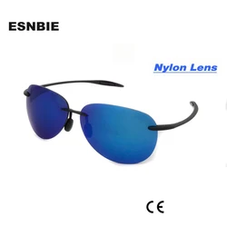 ESNBIE Rimless Sunglasses Women TR90 Memory Sun Glasses for Men Mirrored Blue Male Sunglasses Reflective oculos masculino Nylon