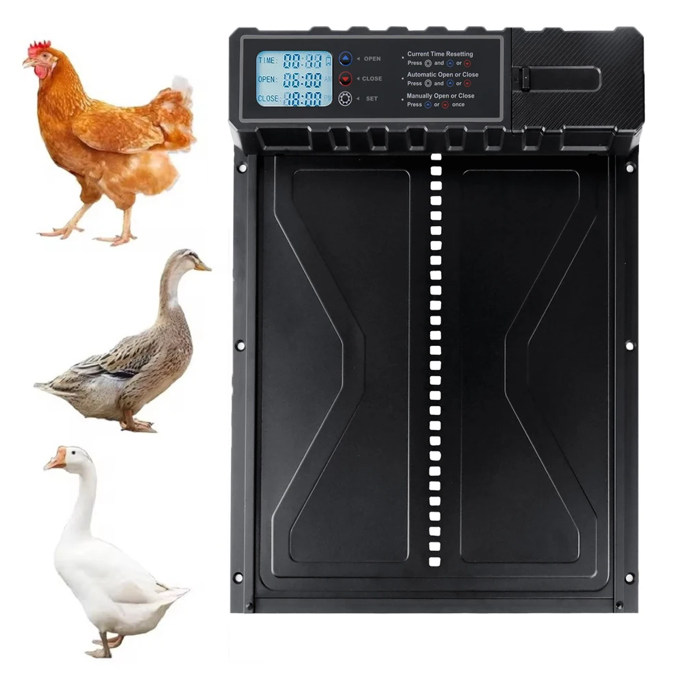 Porte automatique pour poulailler, ouvre-porte automatique pour poulets activé par capteur de lumière, porte de poulailler motorisée pour poules, canards, dindes