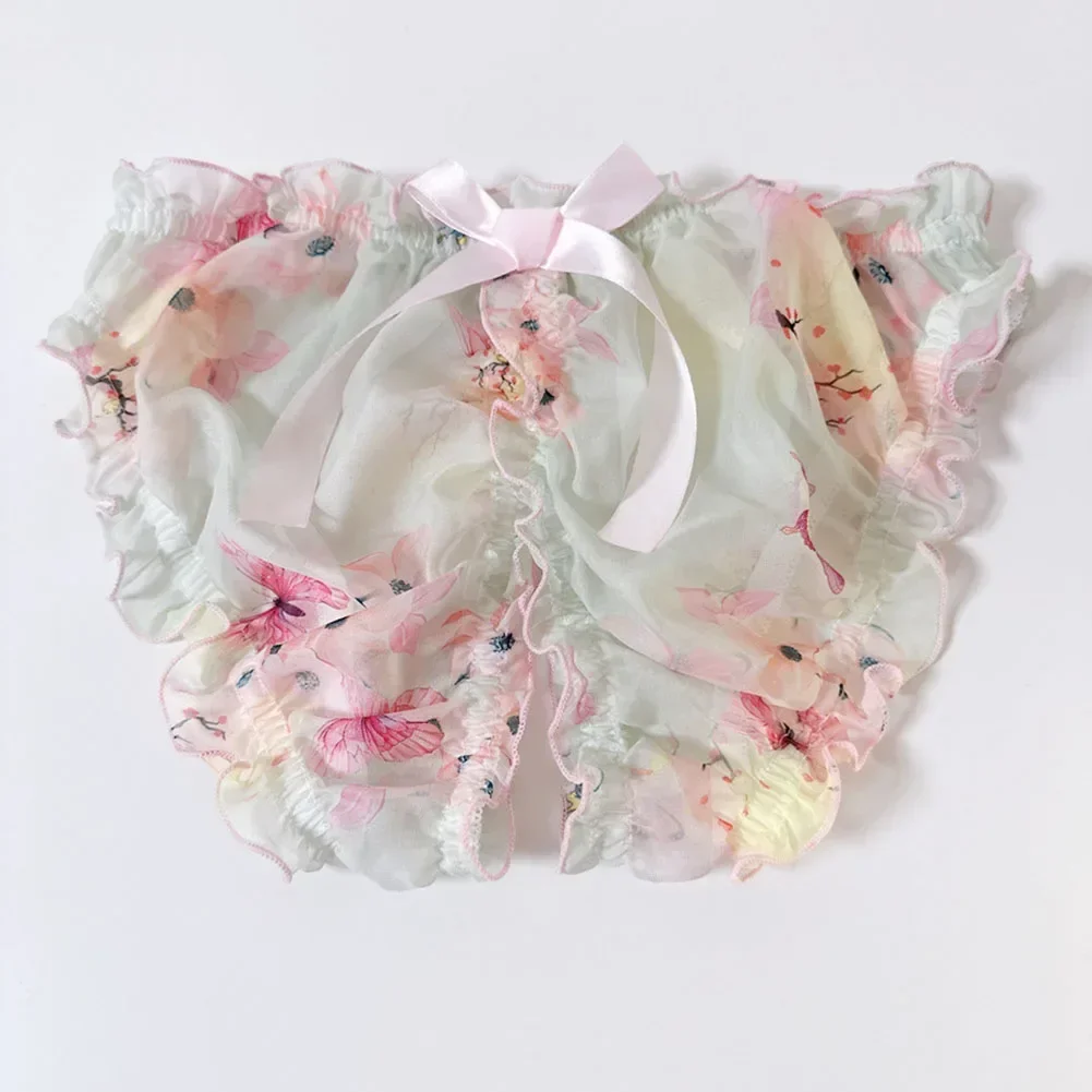 남자 섹시한 오픈 가랑이 쉬폰 팬티를 통해 볼 여자 가랑이없는 팬티 란제리 속옷 보우 매듭 부드러운 부드러운 에로틱 팬티