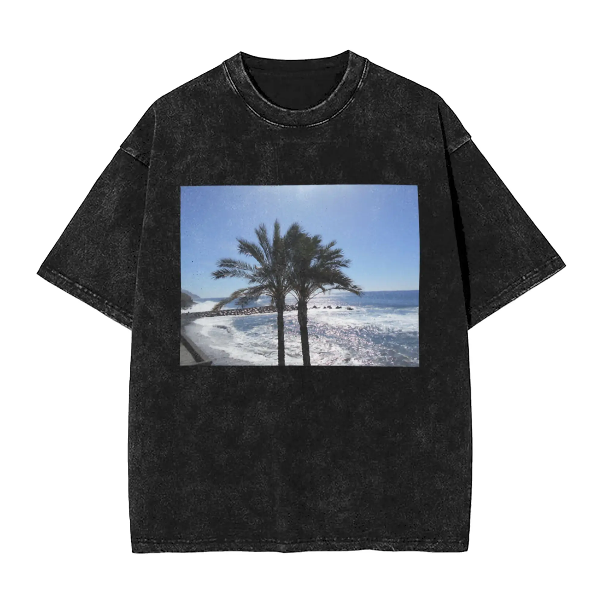 Palm trees by the sea Classic Trendy A Vintage Oversized Cotton Unisex T-Shirts