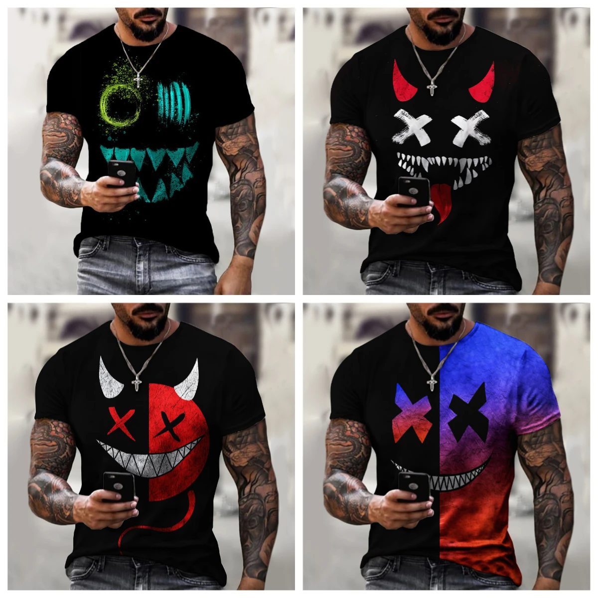 

25 Summer Hot-selling New XOXO Pattern 3D Printing T-shirt Fashionable Men's Street Leisure Sports Breathable Short-sleeved Top